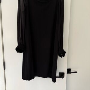 Lafayette 148 New York Black Dress with Sheer Long Sleeves